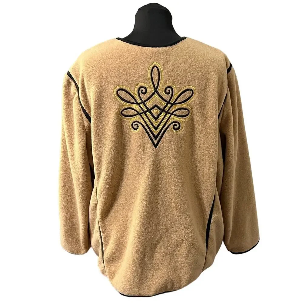 Bob Mackie Wearable Art Embroidered Zip Jacket 2X Southwestern Fleece